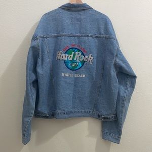 Vintage 90s Hard Rock Cafe Myrtle Beach Oversized Denim Trucker Jacket - Blue